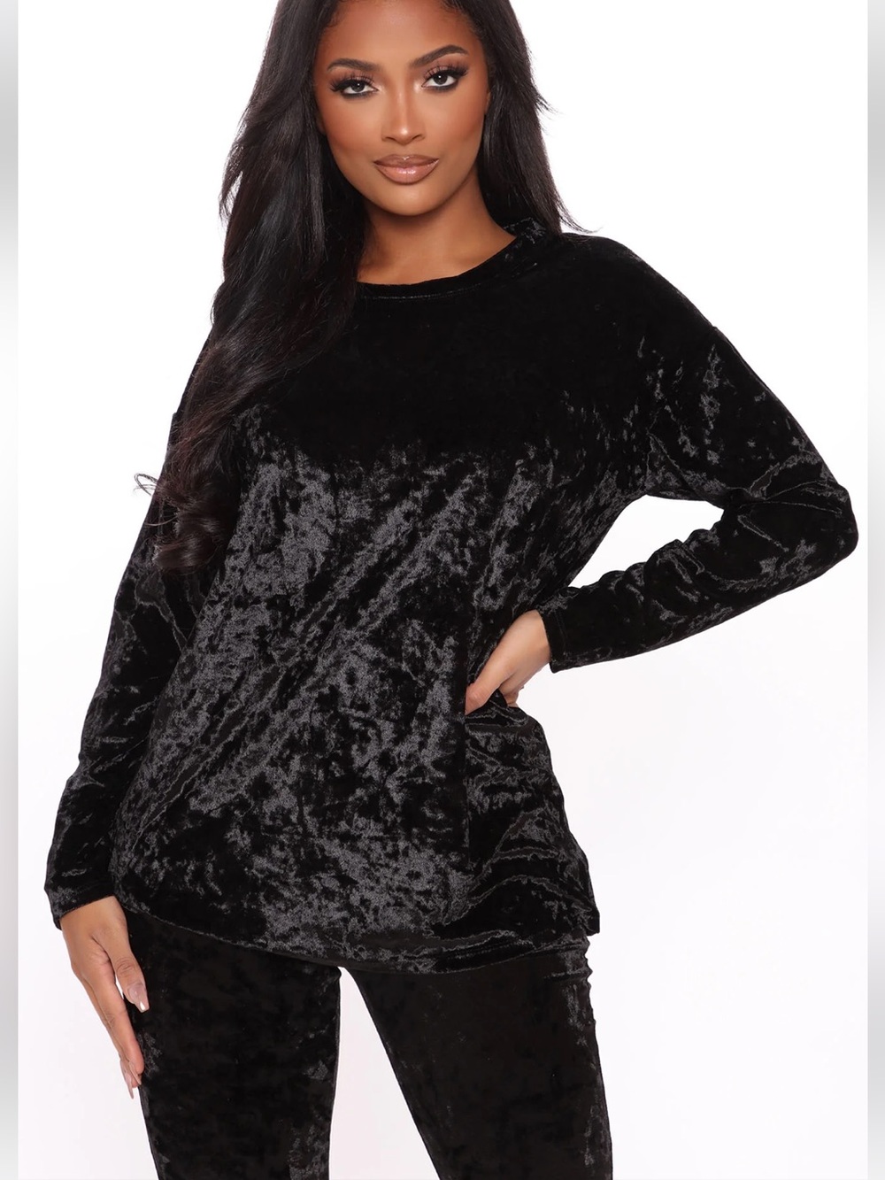 Fashion nova Velvet Black Two-Piece Lounge Set - Picture 3 of 13